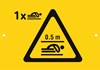 Hinweisschild mit Warnzeichen für Schutzraumhöhe 0,5 m (1 Person liegend) 
