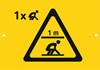 Hinweisschild mit Warnzeichen für Schutzraumhöhe 1,0 m (1 Person hockend) 
