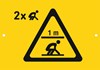 Hinweisschild mit Warnzeichen für Schutzraumhöhe 1,0 m (2 Personen hockend) 